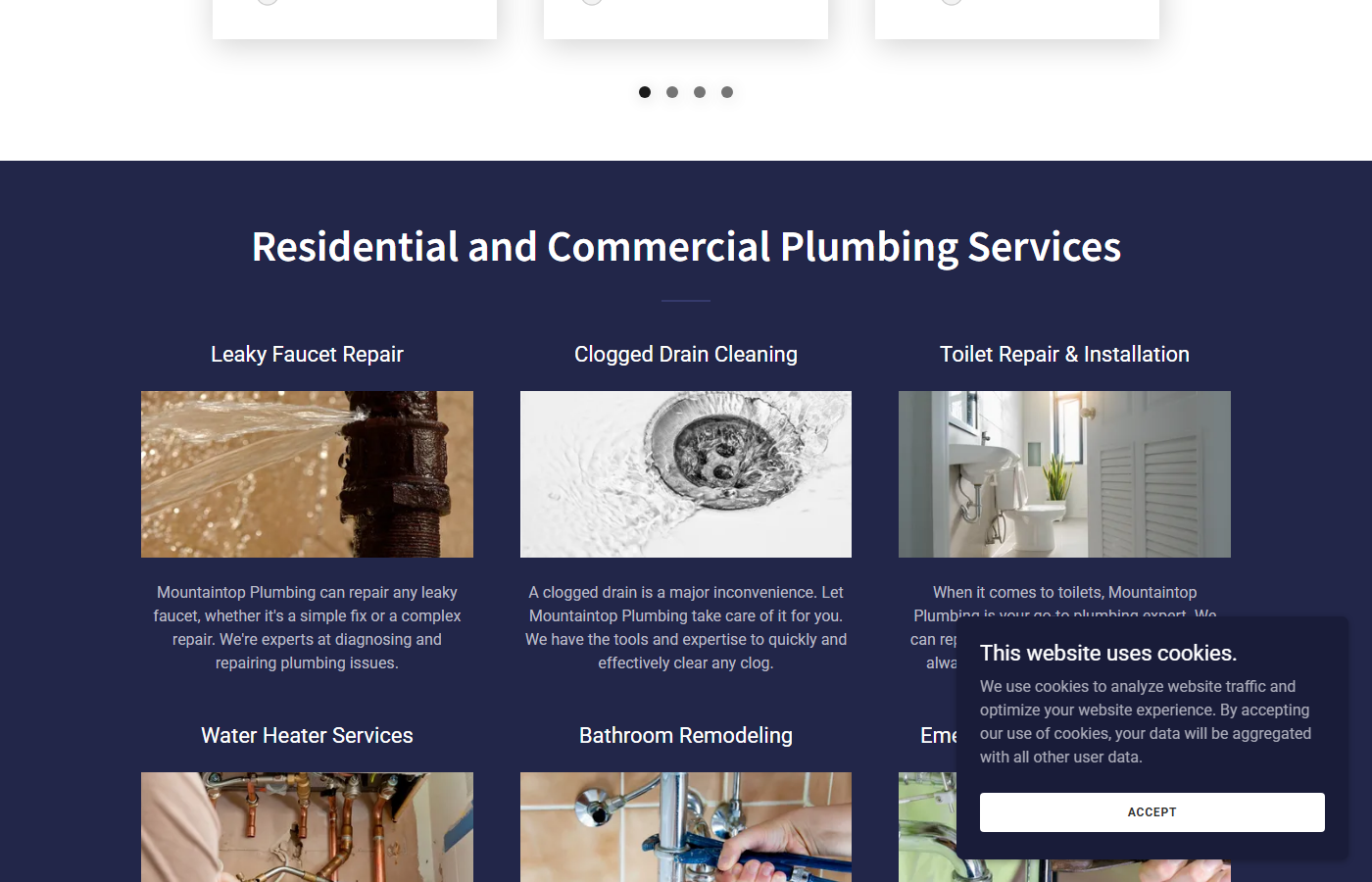 Mountaintop Plumbing old site - services section