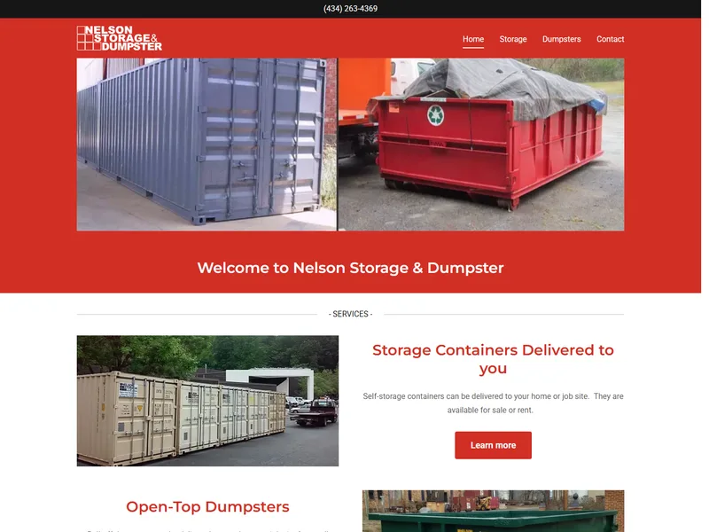 Nelson Storage and Dumpster old GoDaddy website - single page